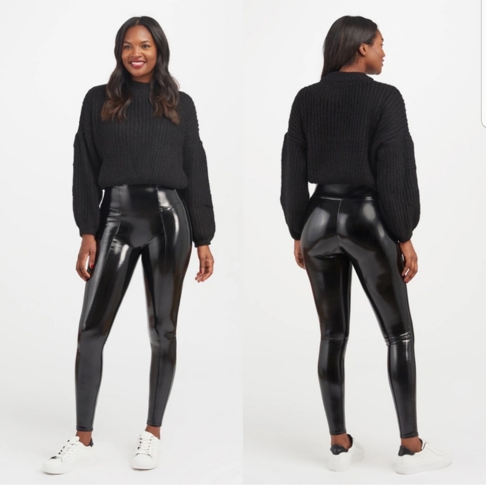Spanx Faux Patent Leather Leggings Black Size Medium